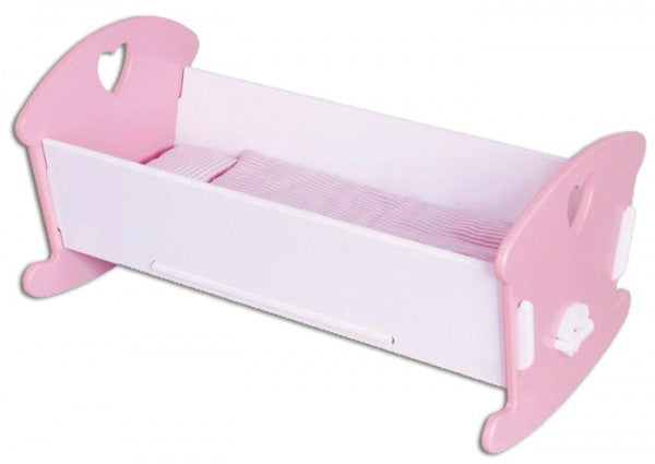 Wooden Doll's Rocking Cradle with Bedding