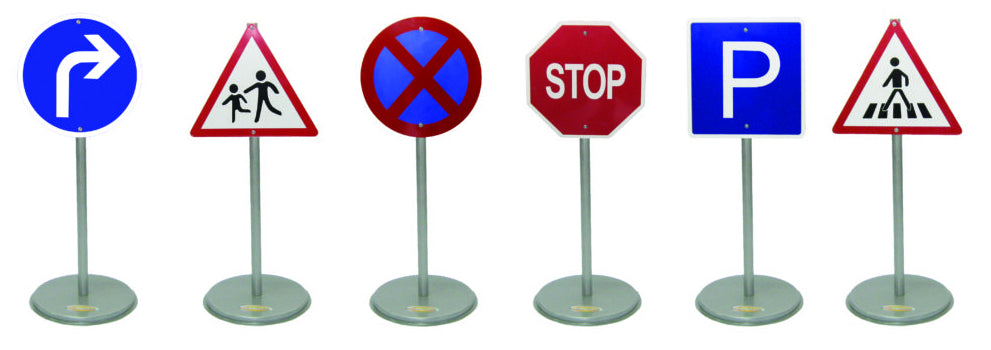 Metal Road Safety Traffic Signs – 6 Piece Set