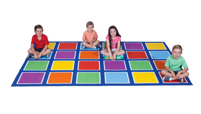 Rainbow Squares Carpet – Colourful Classroom Placement Rug 3m x 2m