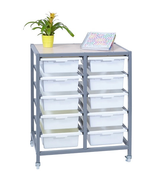 Ten Bin Shelving Trolley With 10 White Tote Trays