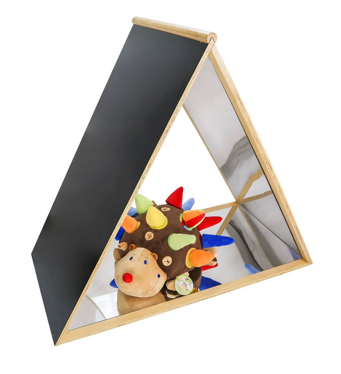 Triangular Play Mirror With Whiteboard and Blackboard