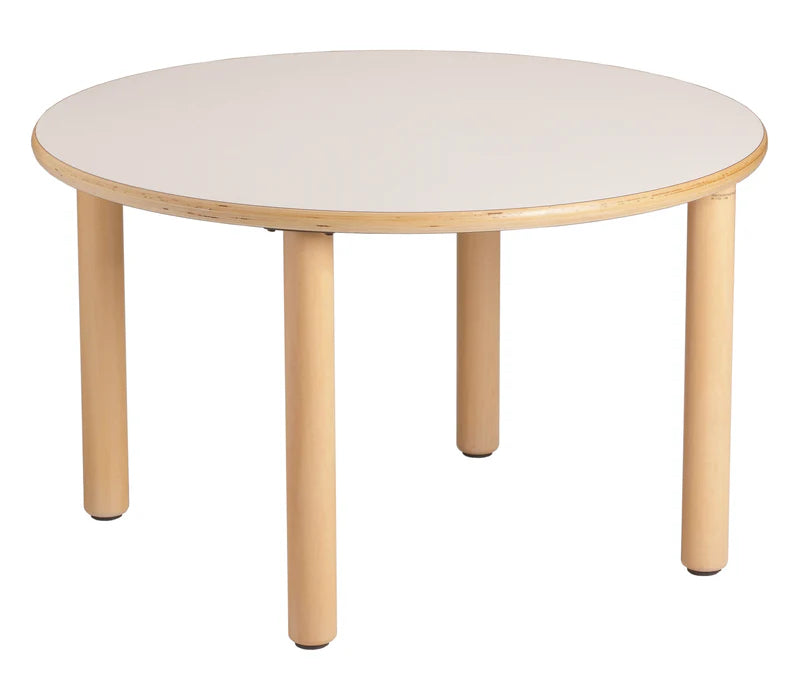Round Birch Ply Laminated Table with Timber Legs 90cm Diameter x 59cmH