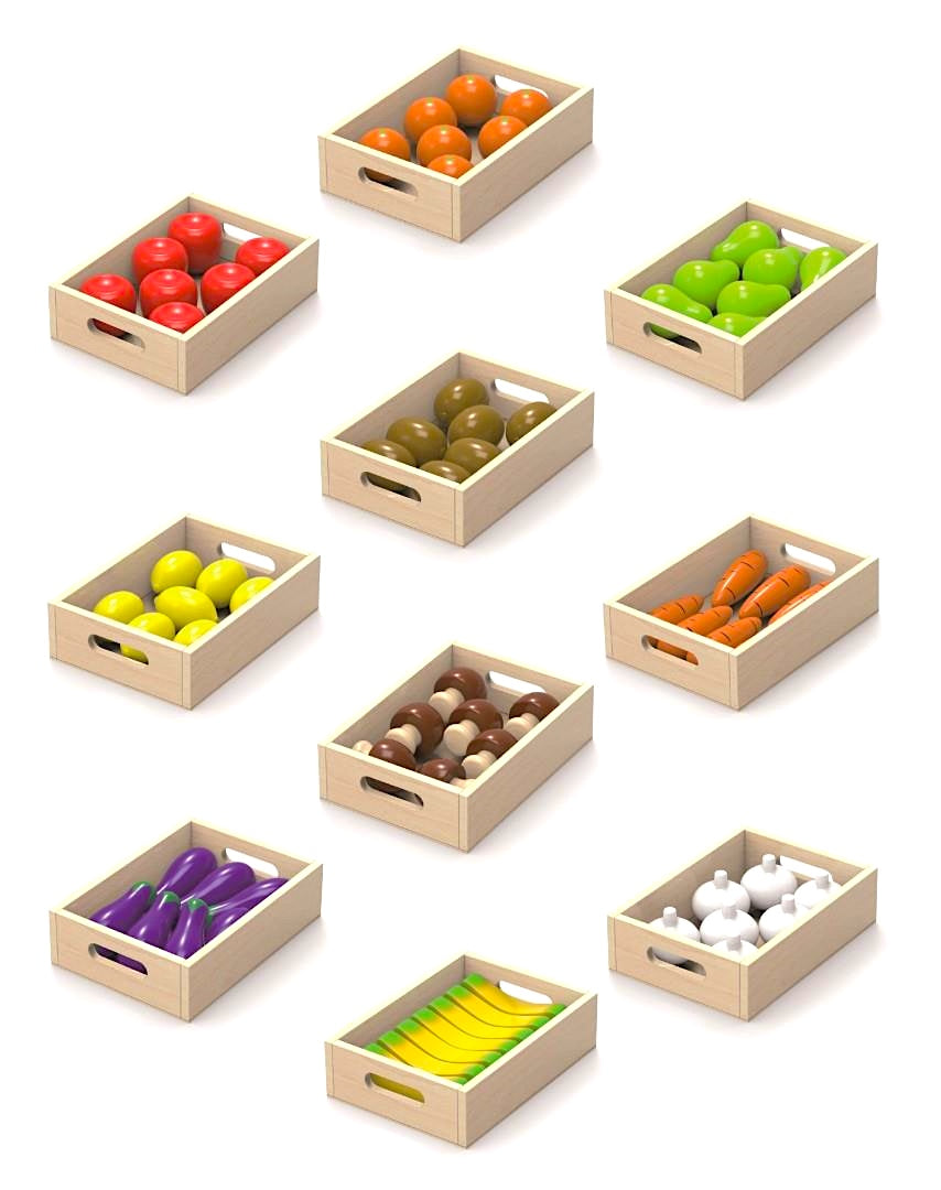 Wooden Fruits and Vegetables 10 Box Set 70pcs