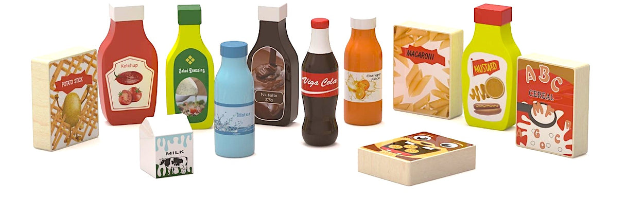 Wooden Packaged Foods and Beverages Set 12pcs
