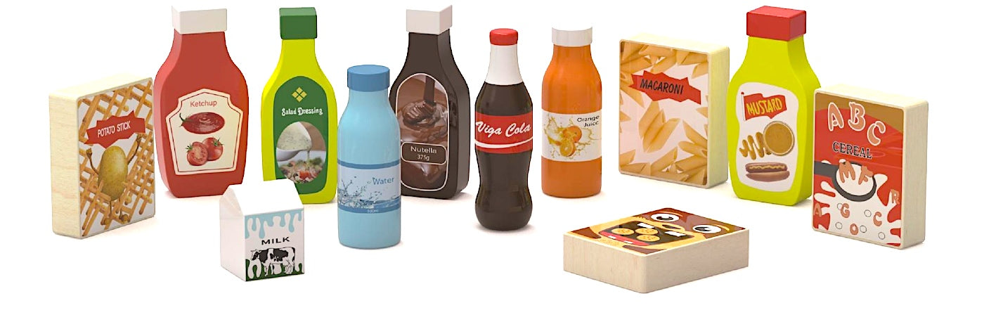 Wooden Packaged Foods and Beverages Set 12pcs