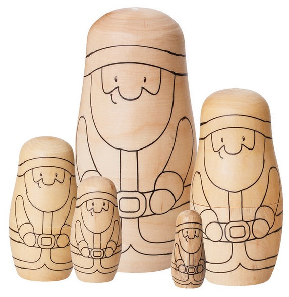 Wooden Babushka Santas 5pcs