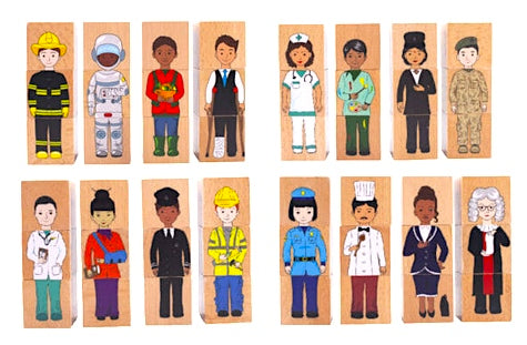 Mix ’n’ Match Career Blocks – 12pc Wooden Set of Community Occupations