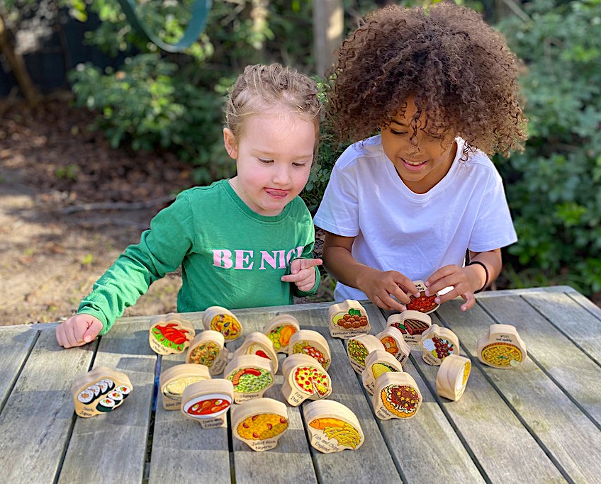 Double-Sided Multicultural Foods Playset – 23pc Wooden Pretend Food Set