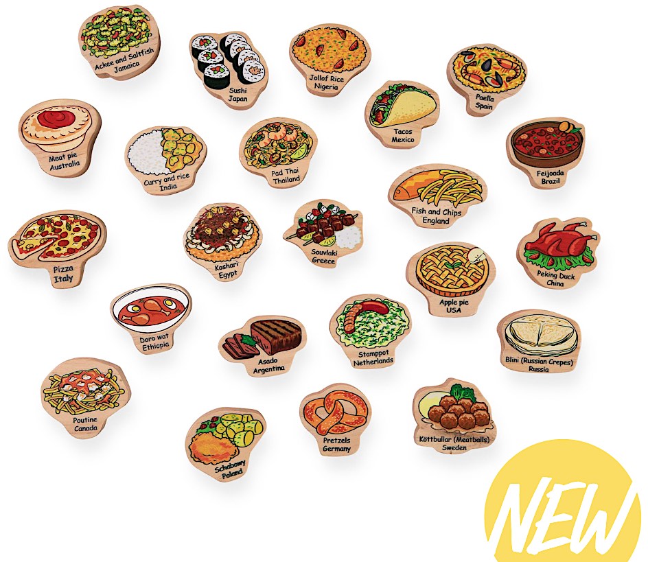 Double-Sided Multicultural Foods Playset – 23pc Wooden Pretend Food Set