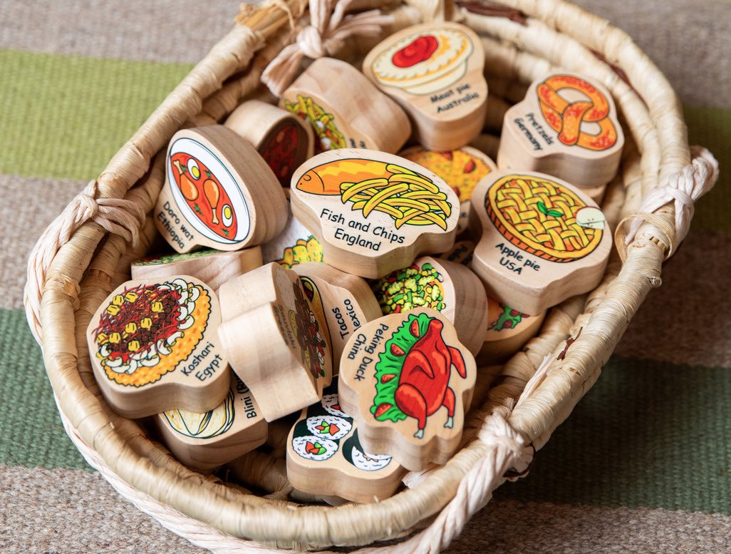 Double-Sided Multicultural Foods Playset – 23pc Wooden Pretend Food Set