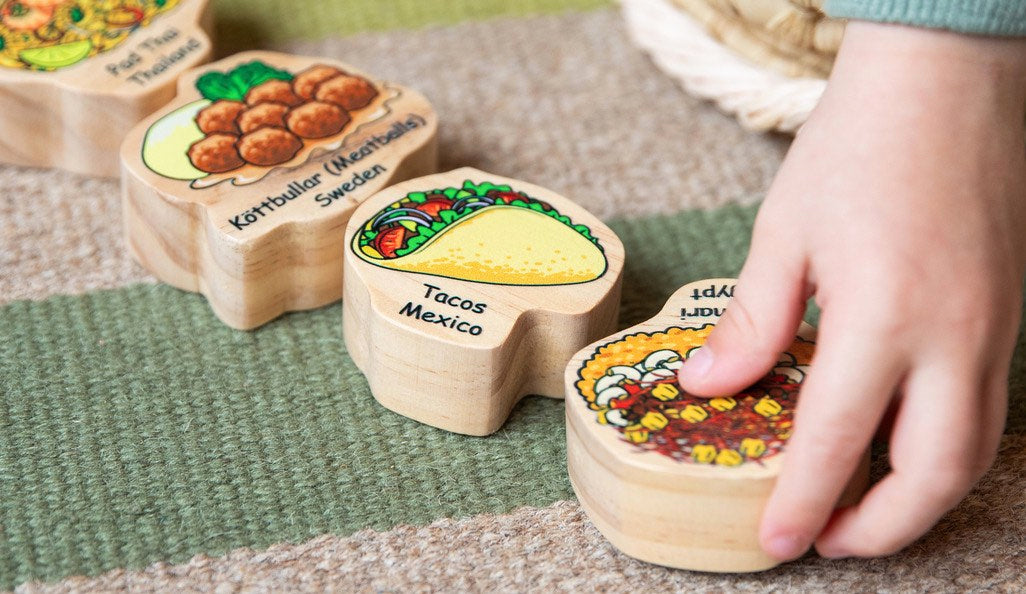 Double-Sided Multicultural Foods Playset – 23pc Wooden Pretend Food Set