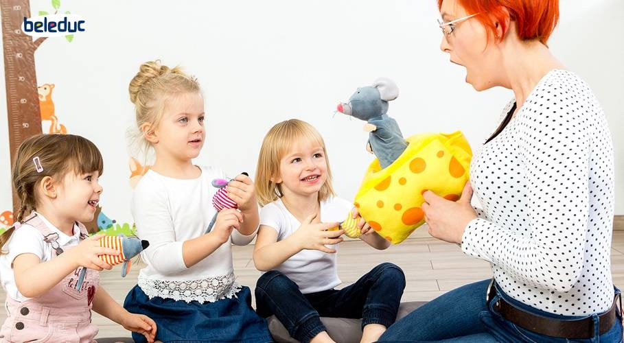 Mila Mouse Hand Puppet, Mice Finger Puppet Friends and Cheese