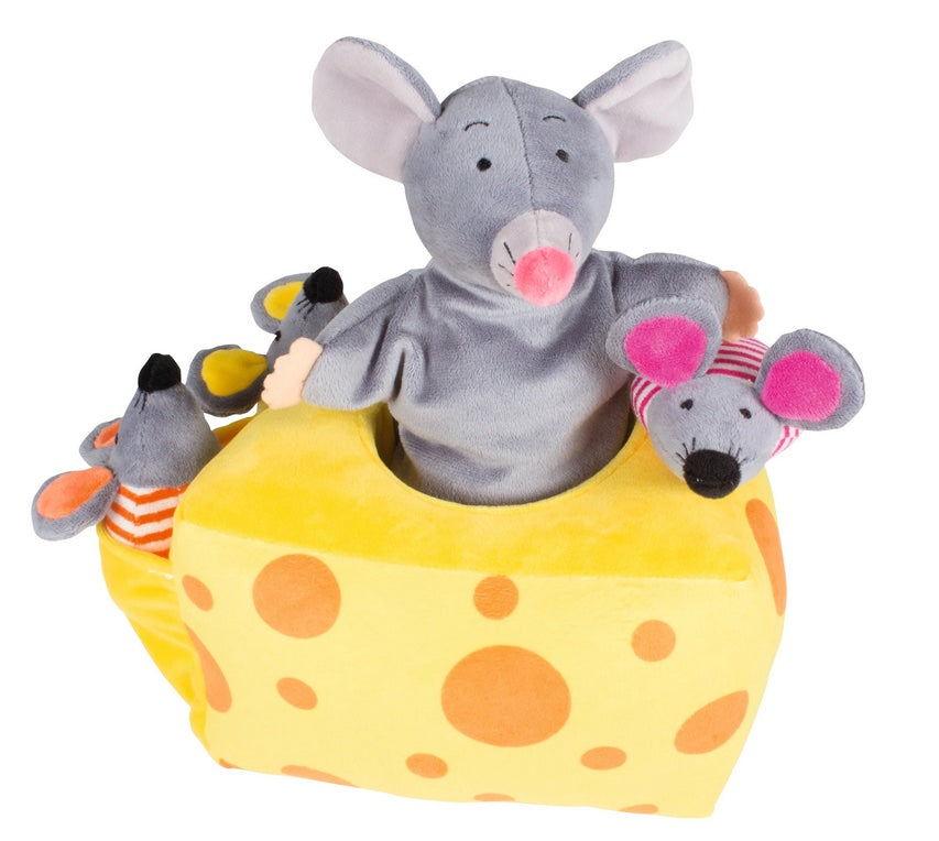 Mila Mouse Hand Puppet, Mice Finger Puppet Friends and Cheese