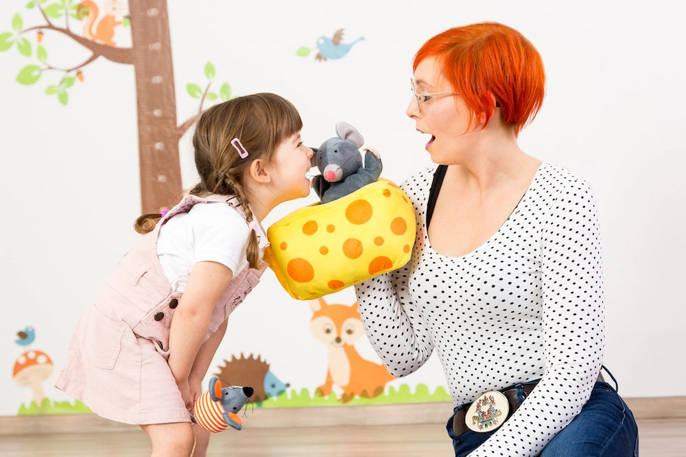 Mila Mouse Hand Puppet, Mice Finger Puppet Friends and Cheese