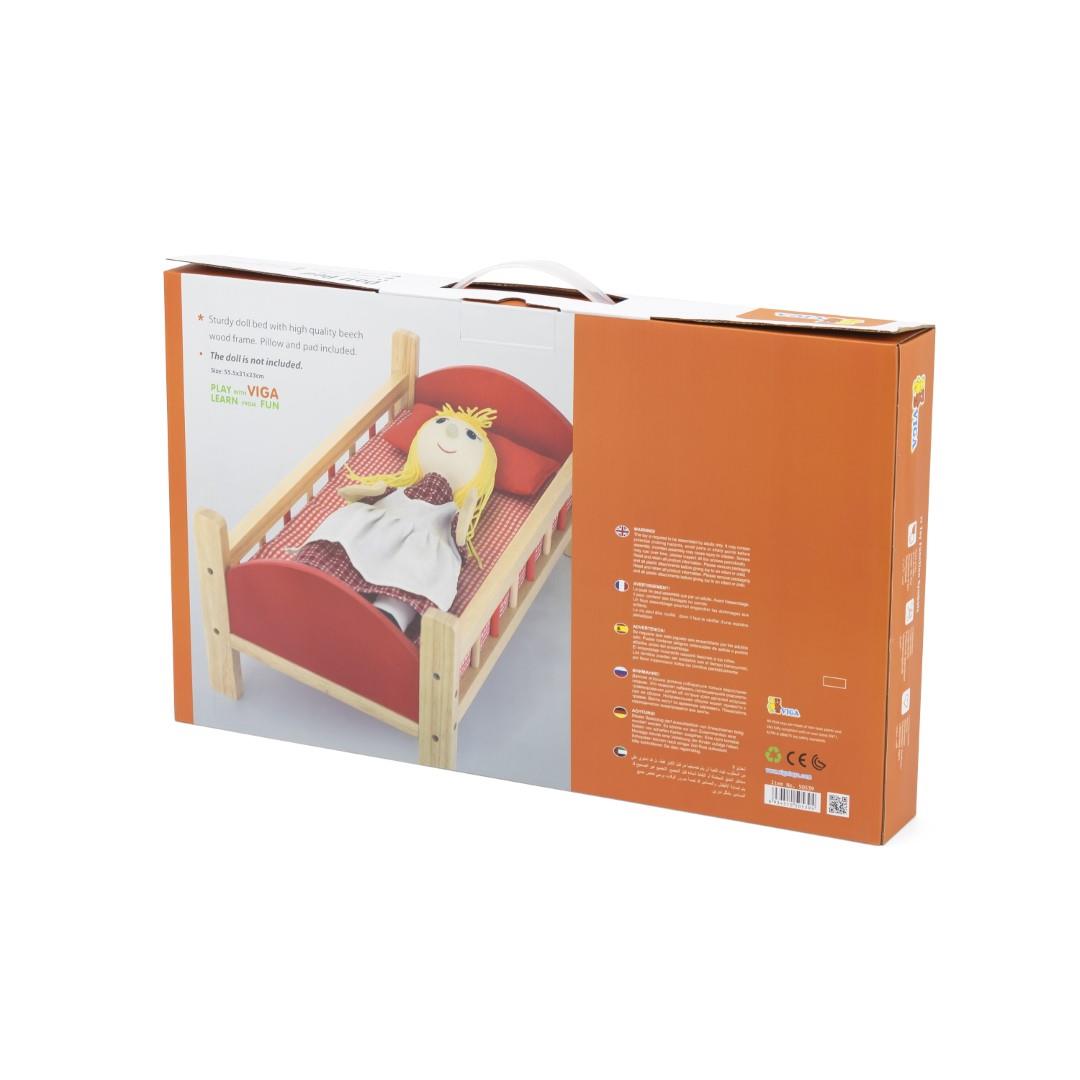 Wooden Doll's Bed with Bedding