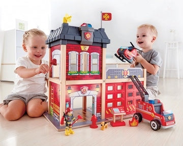 Wooden Fire Station With Fire Truck and Accessories