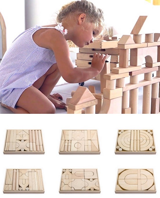 Solid Beech Timber Architecture Blocks 6 Trays 158pcs