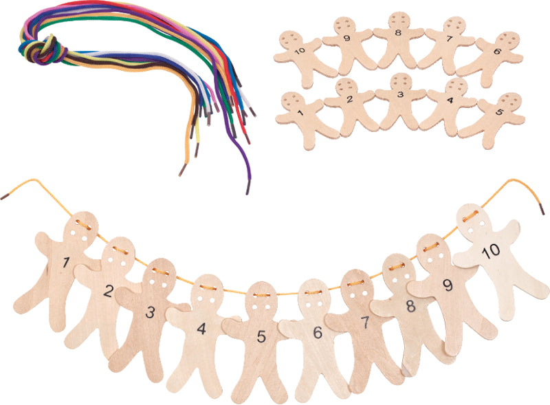 Lacing and Counting Men in Calico Bag 10pcs