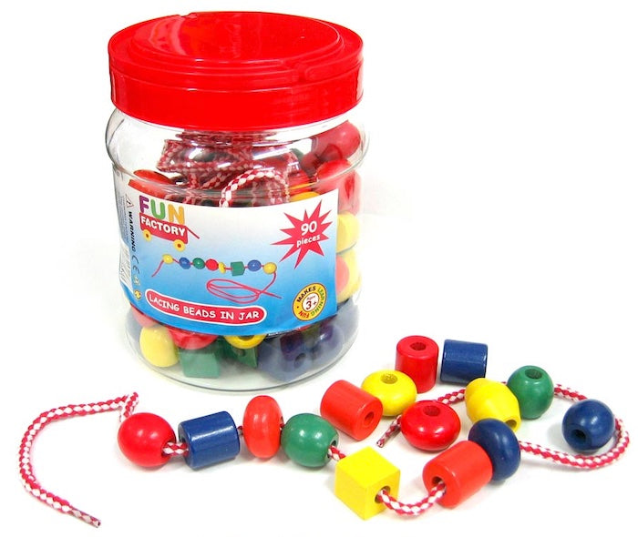 Wooden Lacing Beads in Jar 90pcs