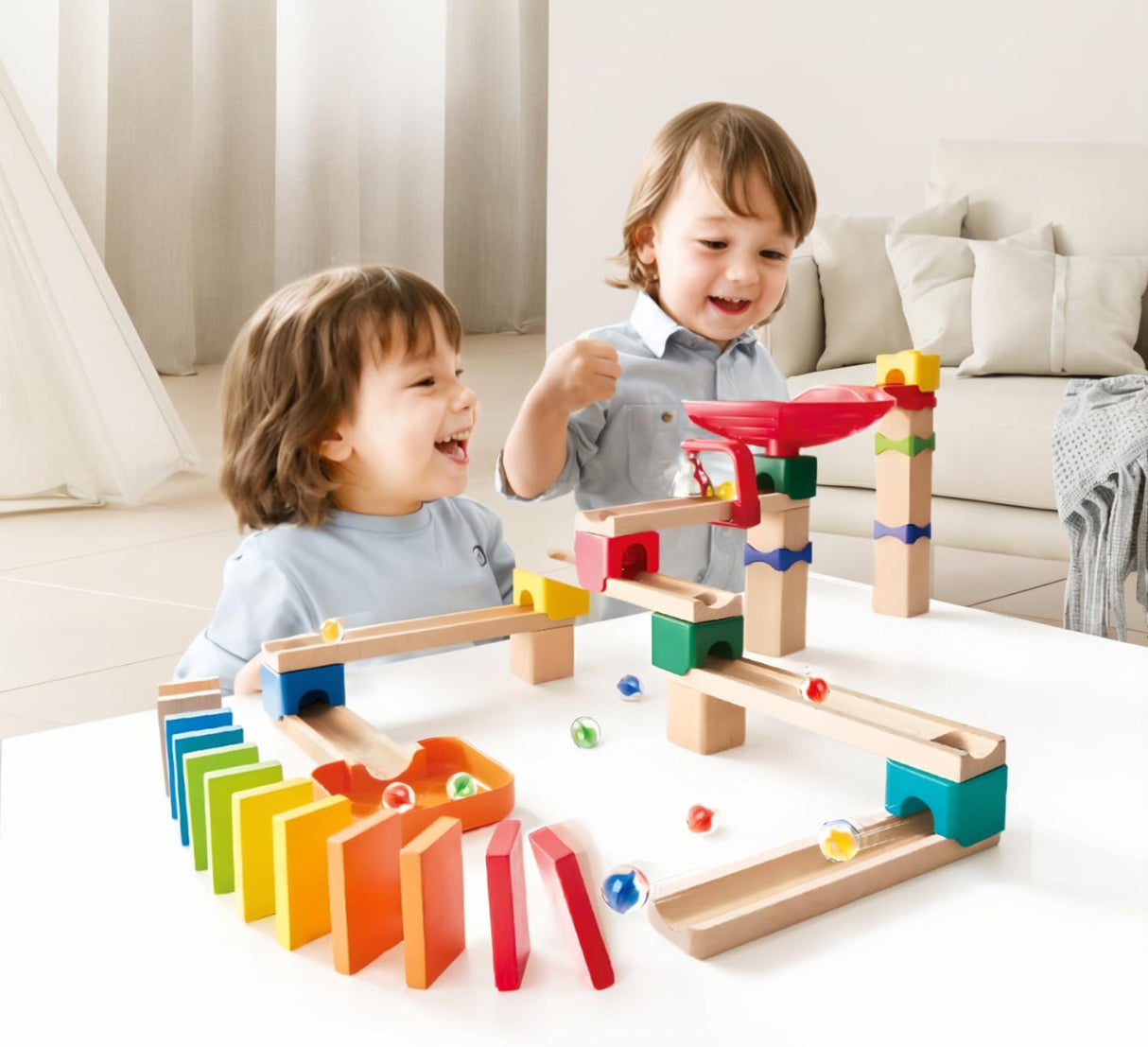 Cascading Dominoes and Marble Run – 50 Piece STEM Set (Ages 4+)