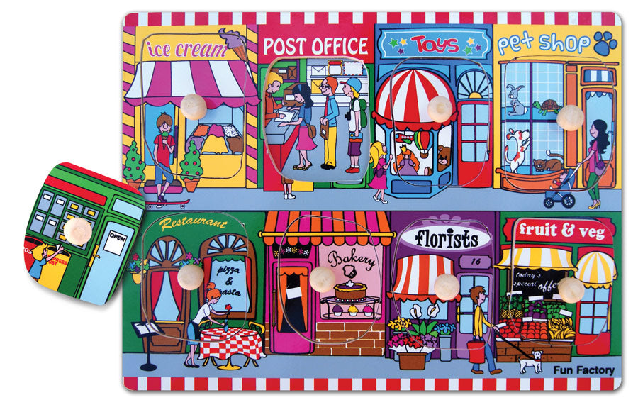 Shopping in Our Neighbourhood Knobbed Reveal Puzzle 8pcs