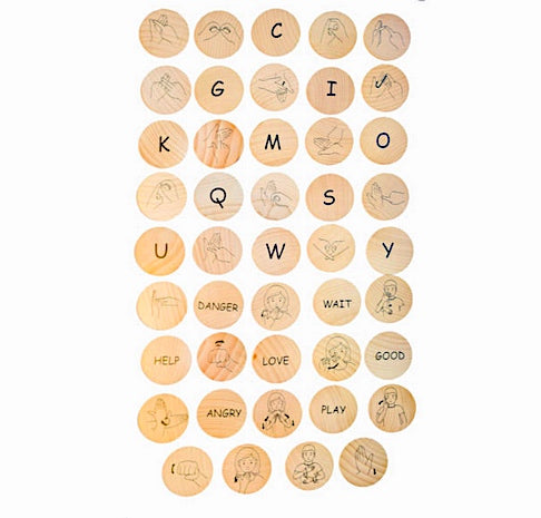 Sign Language Wooden Discs 44pcs