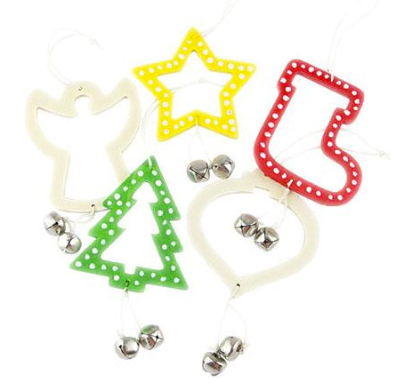 Wooden Christmas Shapes with Hanger Bells 5pcs