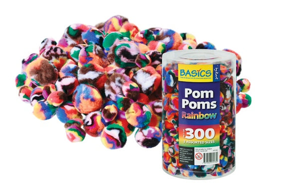 Pom Poms Rainbow Assorted Sizes 300pcs