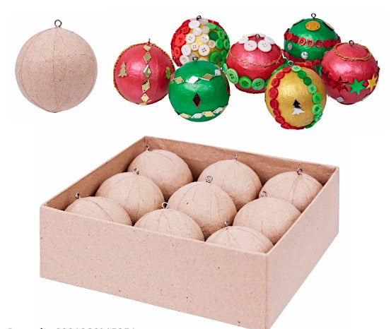Papier Mache 3D Baubles 9pcs