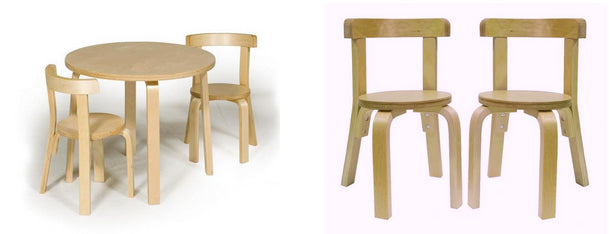 Home Corner Solid Birch Ply Table and 4 Solid Ply Birch Chairs