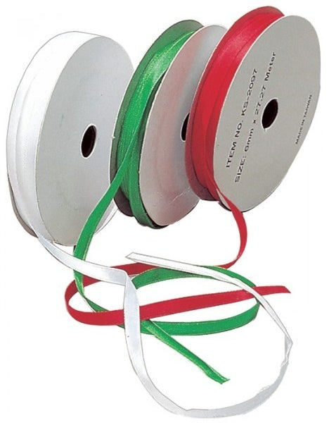Satin Ribbon Green, Red and White 25m x 3 Rolls