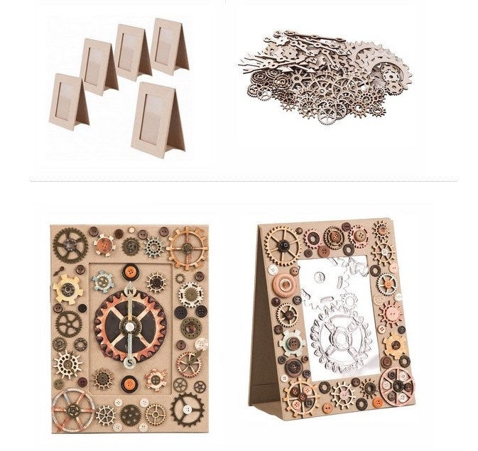 Papier Mache Photo Frames and Wooden Gears 105pcs