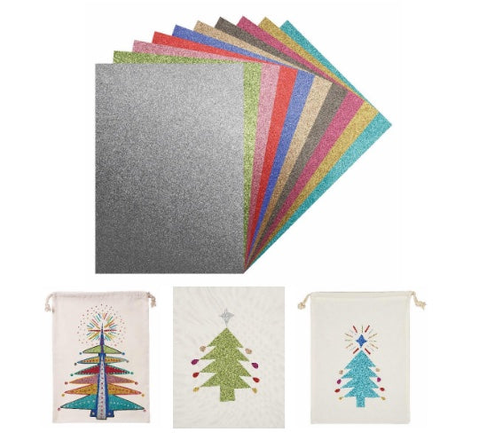 Iron-On Glitter Sheets 10 x A4 With 10 Calico Drawstring Bags