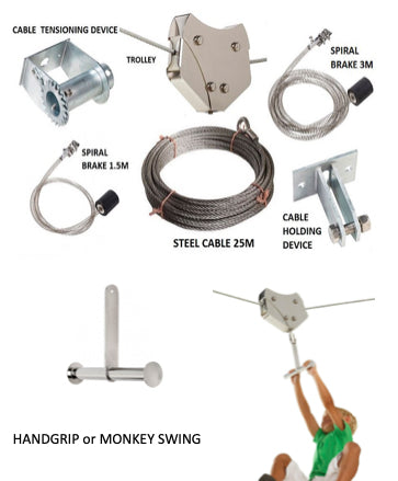 Commercial Zip Line Complete Kit 25m With Monkey Hanger