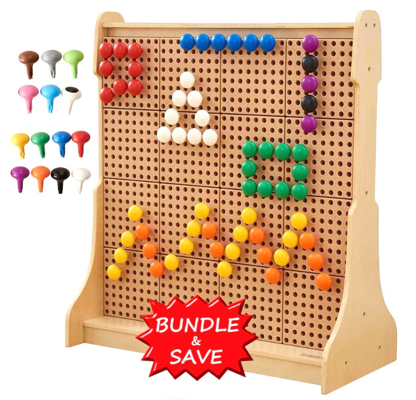 Double Sided Toddler STEM Wall and Jumbo Pegs Combo 128pcs