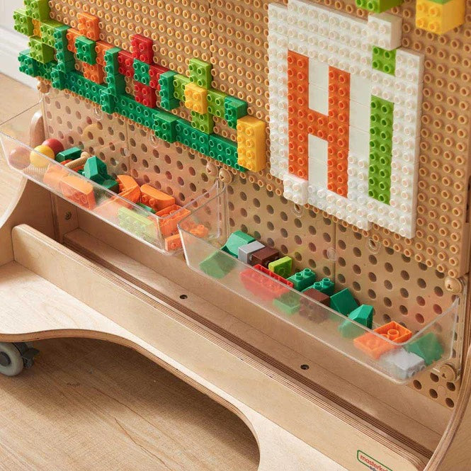 Double Sided Mobile STEM Wall (with Bricks, Baseboards & Marble Run 363pcs) and 2 Acrylic Storage Caddies
