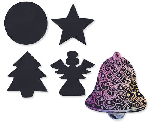 Scratch Art Christmas Shapes 30pcs with 30 Wooden Scratch Tools