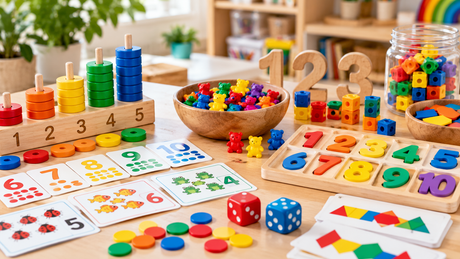 Numbers and counting educational resources including number games, counting manipulatives and hands-on maths activities for early learning and primary classrooms.