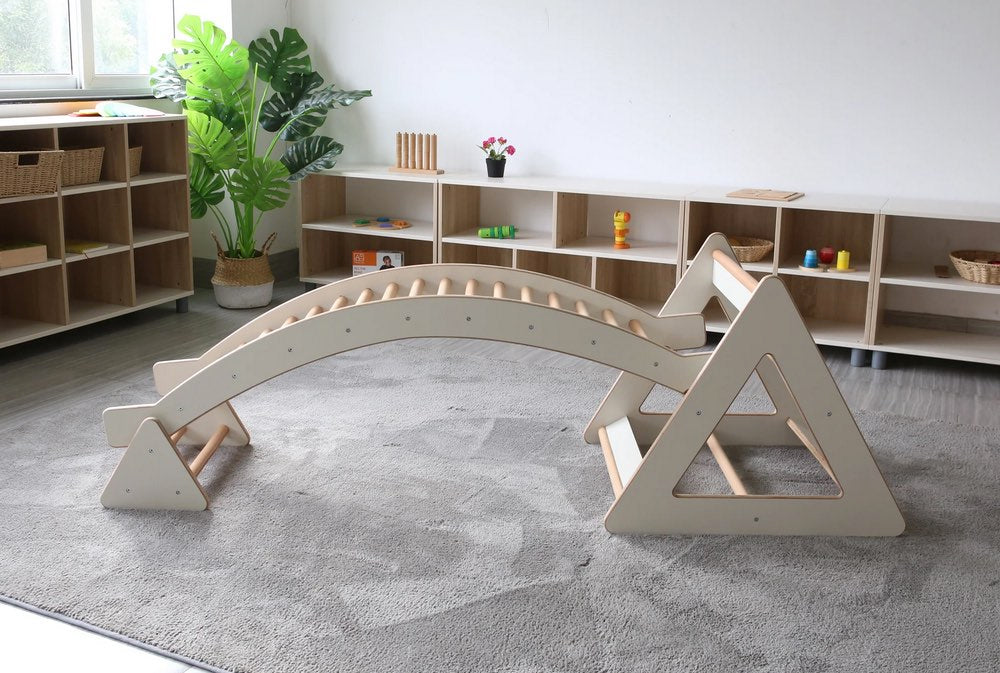 Birch Ply Arched Bridge with Large and Small Triangular Climbers 3pcs