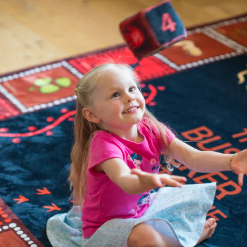 Bush Tucker Game Carpet with Soft Dice – 2m x 2m Aboriginal Art Classroom Rug