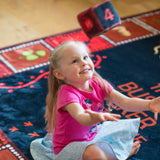 Bush Tucker Game Carpet with Soft Dice – 2m x 2m Aboriginal Art Classroom Rug