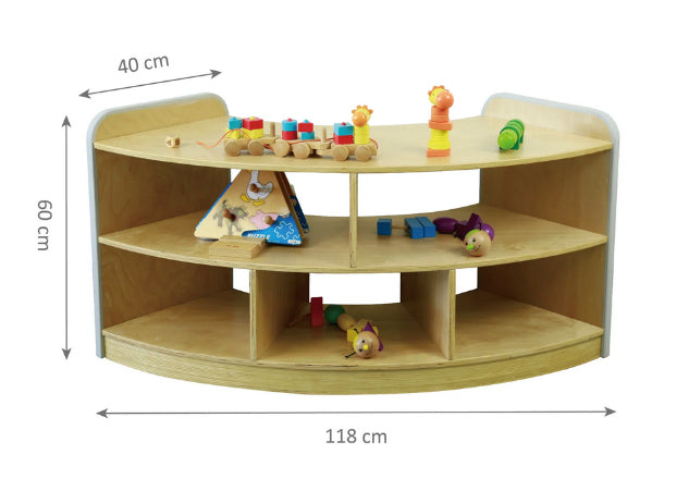 Soft Edges Toddler Solid Birch Curved Shelving Unit 118cmW x 40cmD x 60cmH