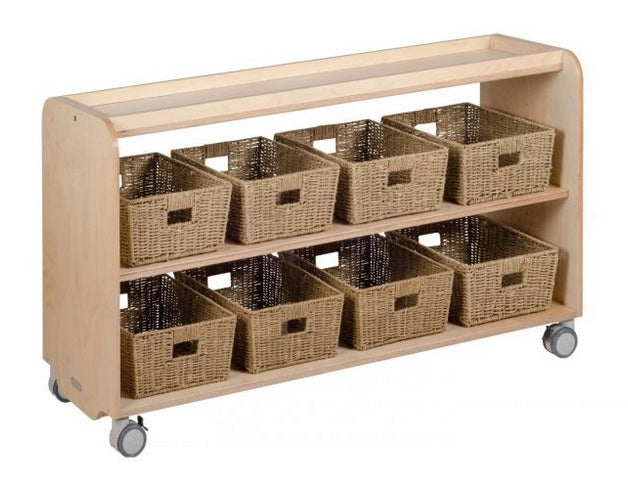 Maple Laminate Open Shelving Unit with 10 Seagrass Baskets 140cmW x 45.5cmD x 80cmH