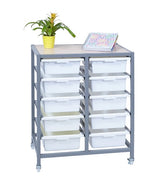 Ten Bin Shelving Trolley With 10 White Tote Trays