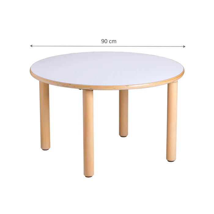 Round Birch Ply Laminated Table with Timber Legs 90cm Diameter x 53cmH