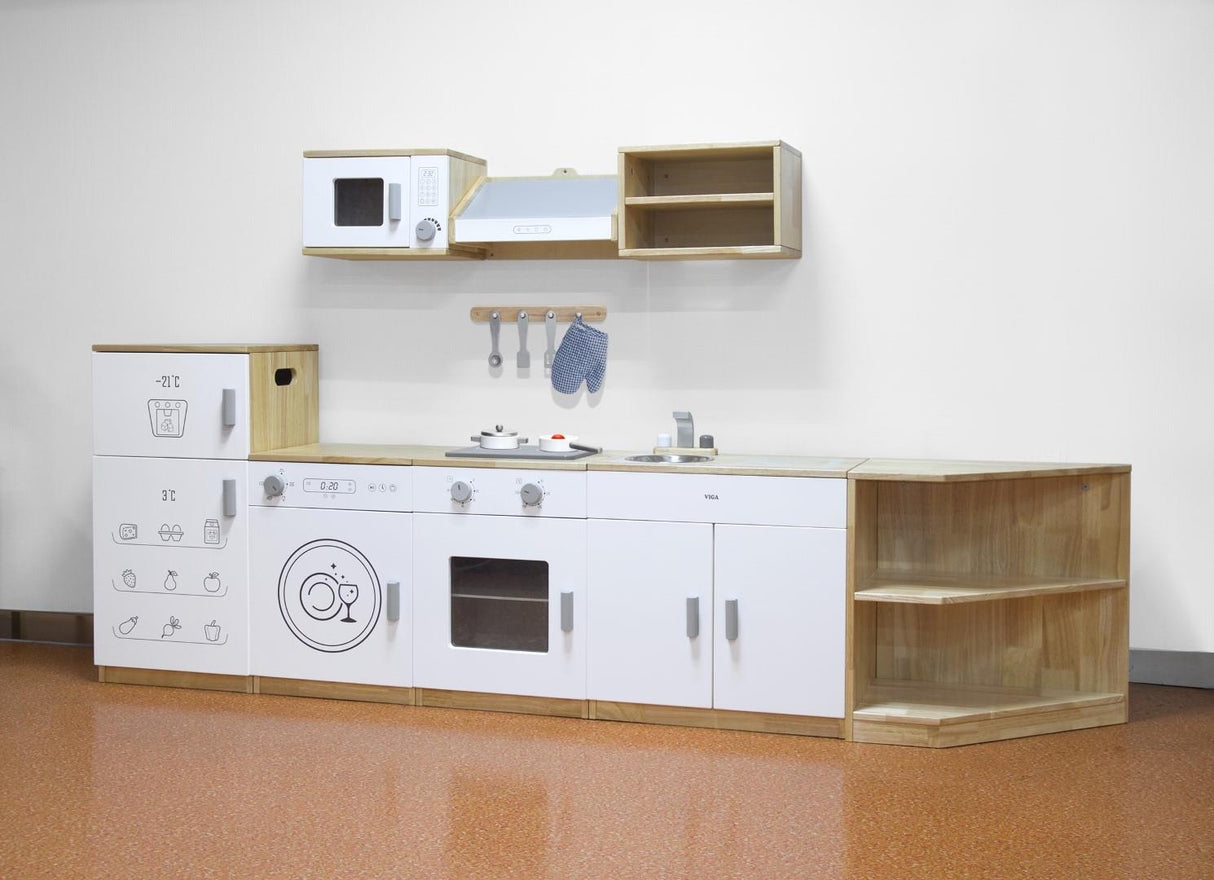 Solid Timber Microwave, Rangehood and Overhead Cupboard Set White Series