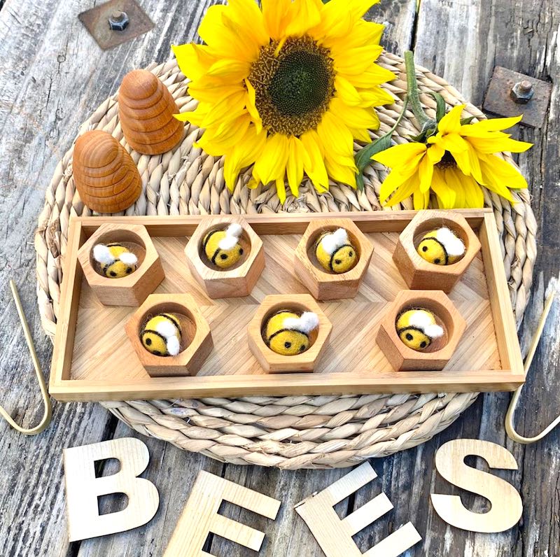 Wooden Honeycombe, Hives and Bees Set 16pcs