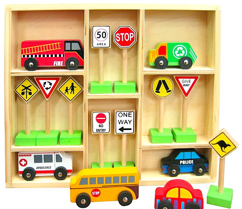 Emergency and Service Vehicles with Traffic Signs 16pcs