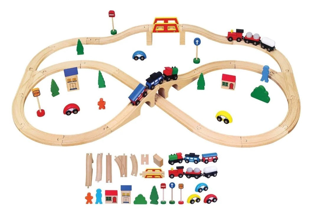 Wooden Train Set With Accessories 49pcs