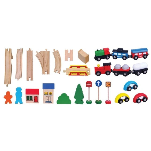 Wooden Train Set With Accessories 49pcs